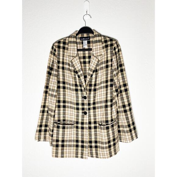 Sag Harbor Women's Plaid Blazer Jacket Preppy Vintage Classic Linen Lightweight - Picture 1 of 6